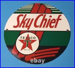 Vintage Texaco Gasoline Porcelain Gas Sky Chief Service Station Pump Ad 12 Sign