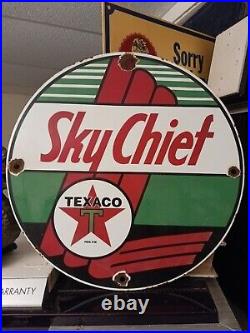 Vintage Texaco Gasoline Porcelain Gas Sky Chief Service Station Pump Ad 12 Sign