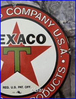Vintage Texaco Gasoline Porcelain Gas Station Pump Sign Very Collectible 12