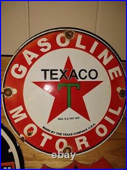 Vintage Texaco Gasoline Porcelain Metal Gas Oil Pump Sign