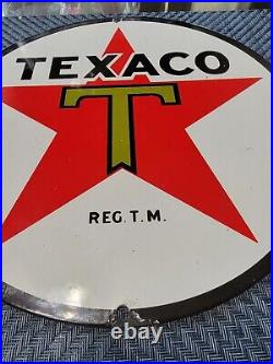 Vintage Texaco Gasoline Porcelain Metal Gas Pump Plate Service Station Sign