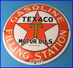 Vintage Texaco Gasoline Porcelain Metal Service Station Gas Pump Convex Sign