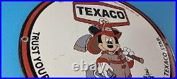 Vintage Texaco Gasoline Porcelain Mickey Mouse Fire Chief Disney Gas Pump Sign