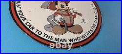 Vintage Texaco Gasoline Porcelain Mickey Mouse Fire Chief Disney Gas Pump Sign