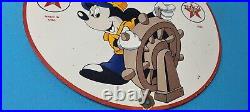 Vintage Texaco Gasoline Porcelain Mickey Mouse Marine Products Gas Oil Pump Sign