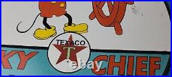 Vintage Texaco Gasoline Porcelain Mickey Mouse Sky Chief Disney Gas Pump Sign