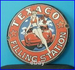Vintage Texaco Gasoline Porcelain Route 66 Gas Filling Service Station Pump Sign