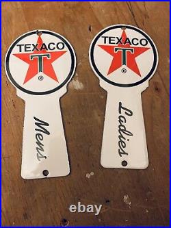 Vintage Texaco Gasoline Porcelain Sign Gas Oil Pump Plate Restroom Keys Service