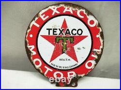 Vintage Texaco Gasoline Porcelain Sign Gas Station Pump Plate Motor Oil Small