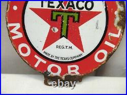 Vintage Texaco Gasoline Porcelain Sign Gas Station Pump Plate Motor Oil Small