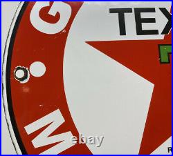 Vintage Texaco Gasoline Porcelain Sign Gas Station Pump Plate Texas Motor Oil