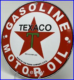 Vintage Texaco Gasoline Porcelain Sign Gas Station Pump Plate Texas Motor Oil