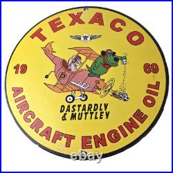 Vintage Texaco Gasoline Porcelain Sign Muttley Cartoon Gas Pump Plate Sign
