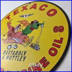 Vintage Texaco Gasoline Porcelain Sign Muttley Cartoon Gas Pump Plate Sign
