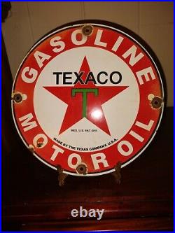 Vintage Texaco Gasoline Porcelain Sign Texas Motor Oil Gas Pump
