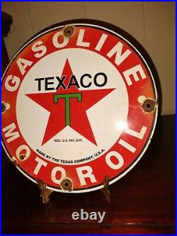 Vintage Texaco Gasoline Porcelain Sign Texas Motor Oil Gas Pump