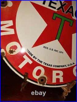 Vintage Texaco Gasoline Porcelain Sign Texas Motor Oil Gas Pump