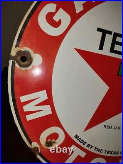 Vintage Texaco Gasoline Porcelain Sign Texas Motor Oil Gas Pump