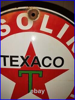 Vintage Texaco Gasoline Porcelain Sign Texas Motor Oil Gas Pump