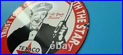 Vintage Texaco Gasoline Porcelain Star Attendant Service Station Pump Plate Sign