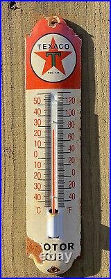 Vintage Texaco Gasoline Porcelain Thermometer Sign Texas Oil Gas Pump Petroliana
