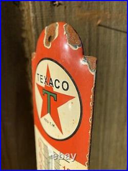 Vintage Texaco Gasoline Porcelain Thermometer Sign Texas Oil Gas Pump Petroliana