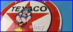 Vintage Texaco Gasoline Porcelain Wonder Woman Gas Service Station Pump Sign
