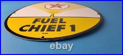 Vintage Texaco Gasoline Sign 12 Fuel Chief 1 Gas Pump Plate Porcelain Sign