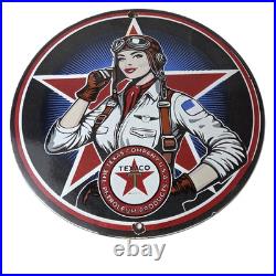 Vintage Texaco Gasoline Sign Aviation Gas Pump Porcelain Sign