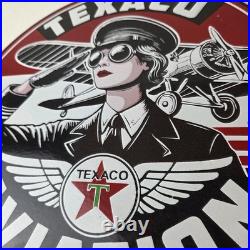 Vintage Texaco Gasoline Sign Aviation Gas Pump Porcelain Sign