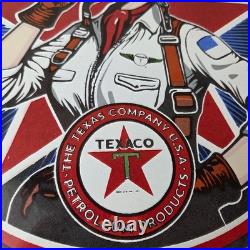 Vintage Texaco Gasoline Sign Aviation Gas Pump Porcelain Sign