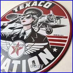 Vintage Texaco Gasoline Sign Aviation Gas Pump Porcelain Sign
