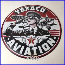 Vintage Texaco Gasoline Sign Aviation Gas Pump Porcelain Sign