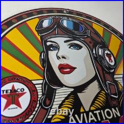 Vintage Texaco Gasoline Sign Aviation Pilot Gas Pump Porcelain Sign