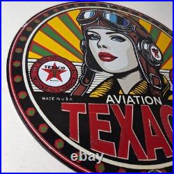 Vintage Texaco Gasoline Sign Aviation Pilot Gas Pump Porcelain Sign