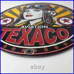 Vintage Texaco Gasoline Sign Aviation Pilot Gas Pump Porcelain Sign