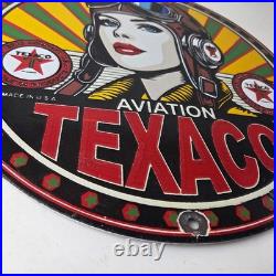 Vintage Texaco Gasoline Sign Aviation Pilot Gas Pump Porcelain Sign