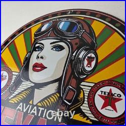 Vintage Texaco Gasoline Sign Aviation Pilot Gas Pump Porcelain Sign