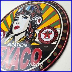 Vintage Texaco Gasoline Sign Aviation Pilot Gas Pump Porcelain Sign