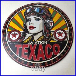 Vintage Texaco Gasoline Sign Aviation Pilot Gas Pump Porcelain Sign