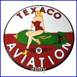 Vintage Texaco Gasoline Sign Blonde Bombshell Gas Pump Ad Porcelain Sign