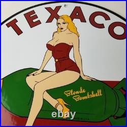 Vintage Texaco Gasoline Sign Blonde Bombshell Gas Pump Ad Porcelain Sign