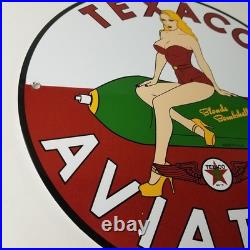 Vintage Texaco Gasoline Sign Blonde Bombshell Gas Pump Ad Porcelain Sign