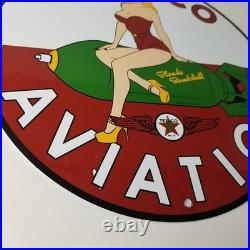 Vintage Texaco Gasoline Sign Blonde Bombshell Gas Pump Ad Porcelain Sign