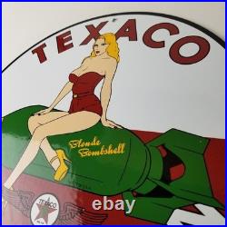 Vintage Texaco Gasoline Sign Blonde Bombshell Gas Pump Ad Porcelain Sign
