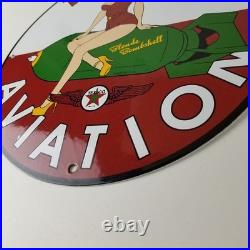 Vintage Texaco Gasoline Sign Blonde Bombshell Gas Pump Ad Porcelain Sign