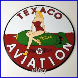 Vintage Texaco Gasoline Sign Blonde Bombshell Gas Pump Ad Porcelain Sign