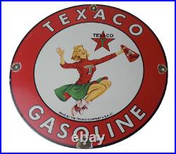 Vintage Texaco Gasoline Sign Cheerleader Gas Pump Advertisement Porcelain Sign Vintage Texaco Gasoline Sign Cheerleader Gas Pump Advertisement Porcelain Sign