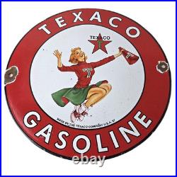 Vintage Texaco Gasoline Sign Cheerleader Gas Pump Advertisement Porcelain Sign