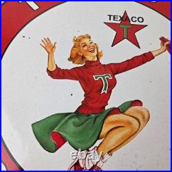 Vintage Texaco Gasoline Sign Cheerleader Gas Pump Advertisement Porcelain Sign